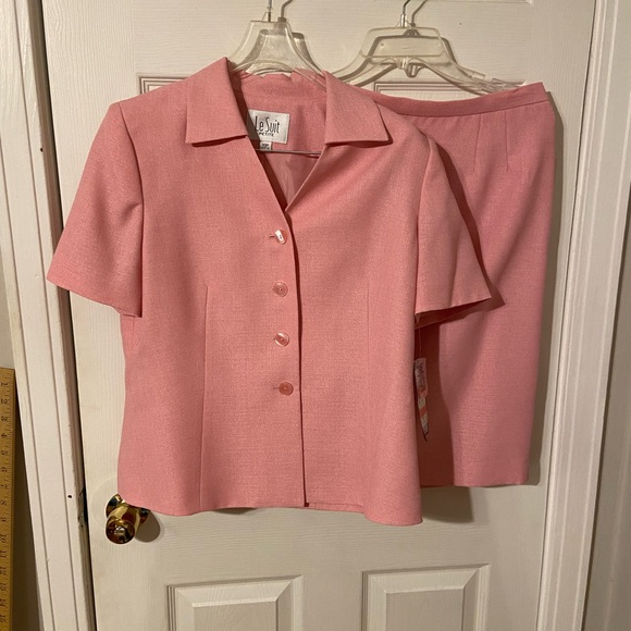 Le Suit Petite Blazer and Skirt Set in Pink - Picture 1 of 8